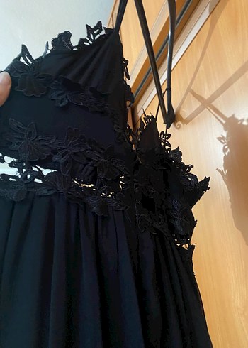 Dantel Detaylı Lacivert Uzun Elbise - Görsel 3