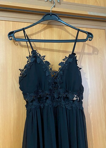 Dantel Detaylı Lacivert Uzun Elbise - Görsel 2