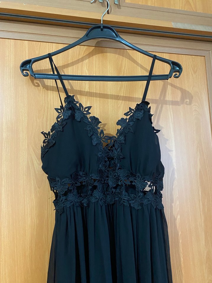 Dantel Detaylı Lacivert Uzun Elbise - Görsel 2