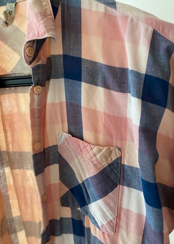 Pembe Pamuklu Düğmeli Uzun Kollu Gömlek - Görsel 3