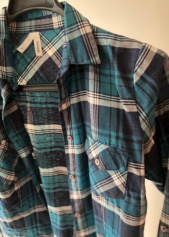 Düğmeli Mavi Kareli Kadın Gömlek - Görsel 3