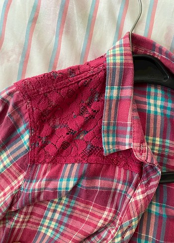 Düğmeli Pembe Bohem Kadın Gömlek - Görsel 3