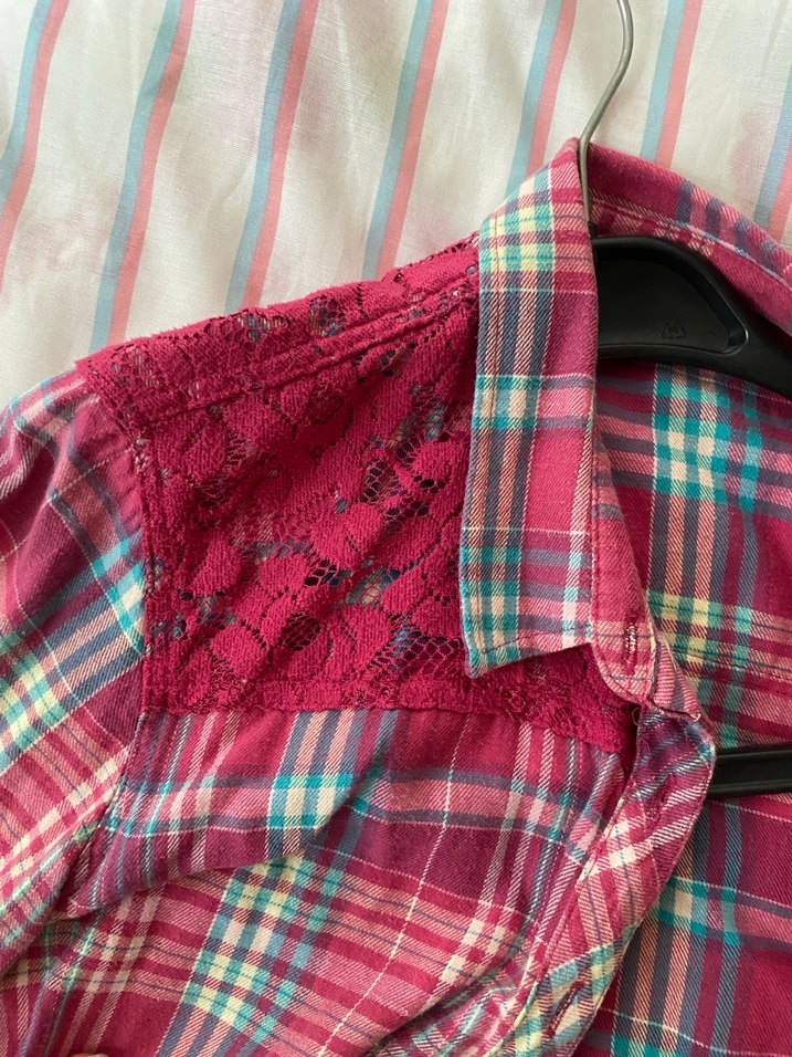 Düğmeli Pembe Bohem Kadın Gömlek - Görsel 3