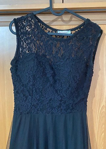 Dantel Detaylı Siyah Uzun Kadın Elbisesi - Görsel 3