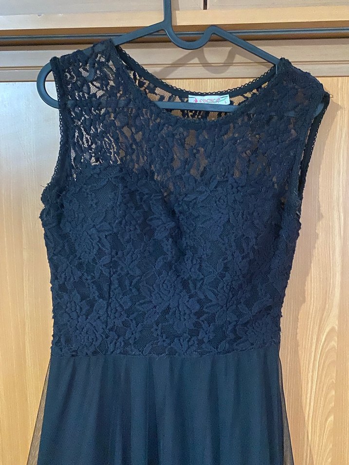 Dantel Detaylı Siyah Uzun Kadın Elbisesi - Görsel 3