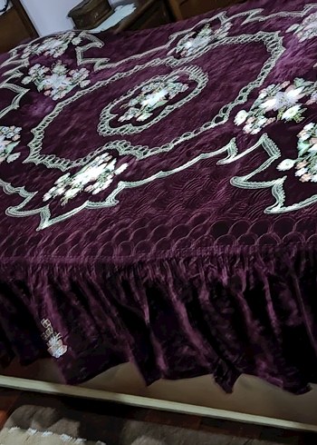 bordo suet Nakışlı Yatak Örtüsü - Görsel 4