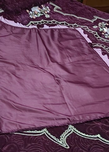 bordo suet Nakışlı Yatak Örtüsü - Görsel 11