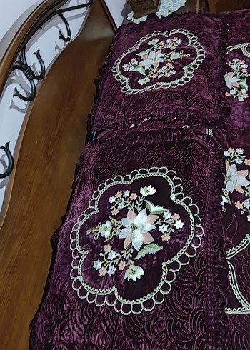 bordo suet Nakışlı Yatak Örtüsü - Görsel 5