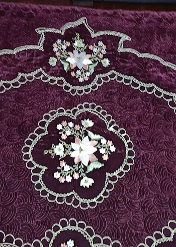 bordo suet Nakışlı Yatak Örtüsü - Görsel 10