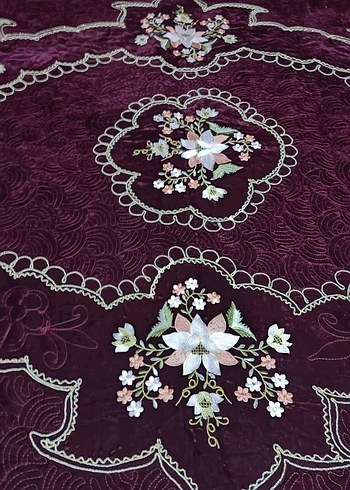 bordo suet Nakışlı Yatak Örtüsü - Görsel 9