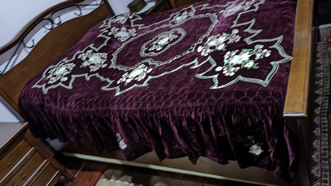 bordo suet Nakışlı Yatak Örtüsü - Görsel 4