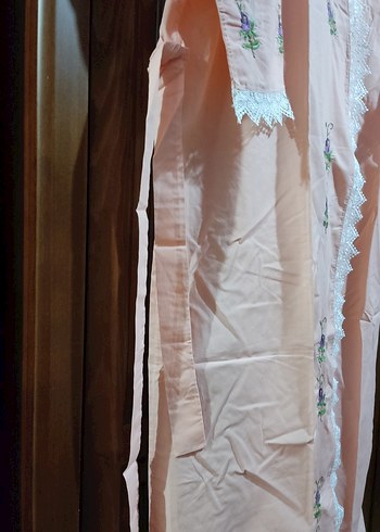 Nakışlı Uzun Pembe Kadın Sabahlık - Görsel 4