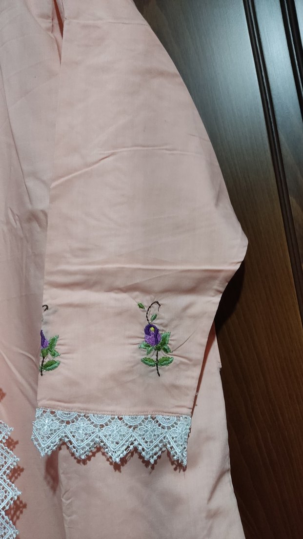 Nakışlı Uzun Pembe Kadın Sabahlık - Görsel 3