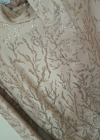 Bej Uzun Kollu Drapeli Kadın Abiye Elbise - Görsel 2