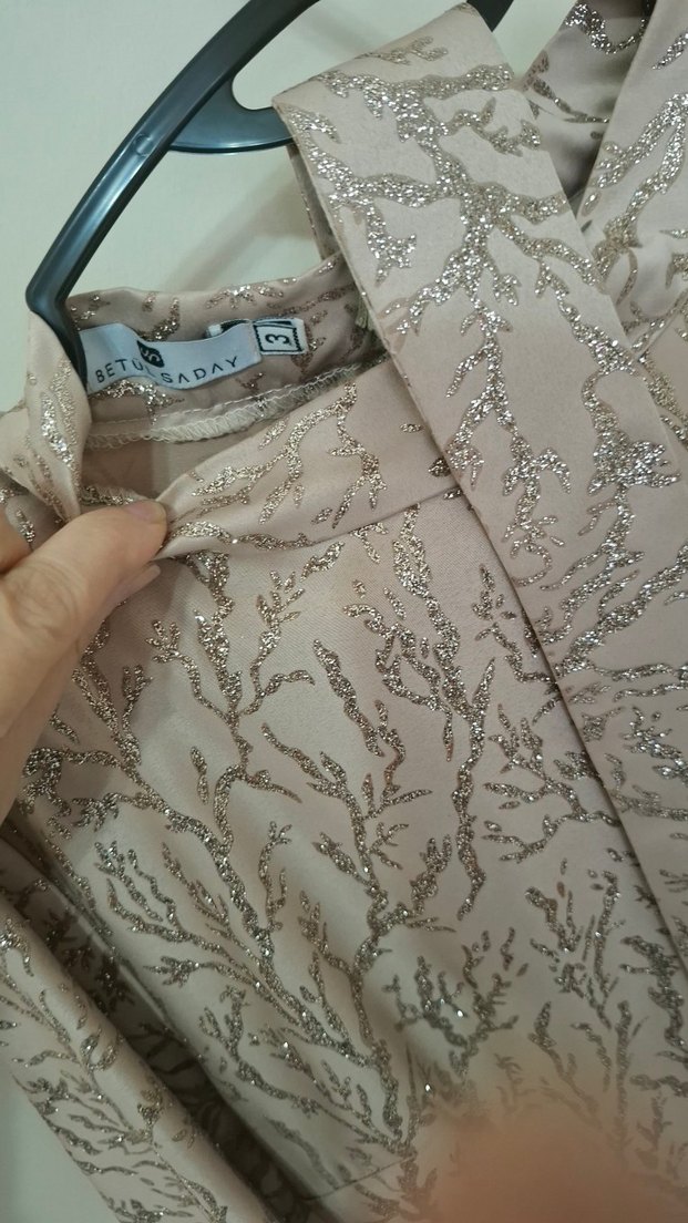 Bej Uzun Kollu Drapeli Kadın Abiye Elbise - Görsel 3