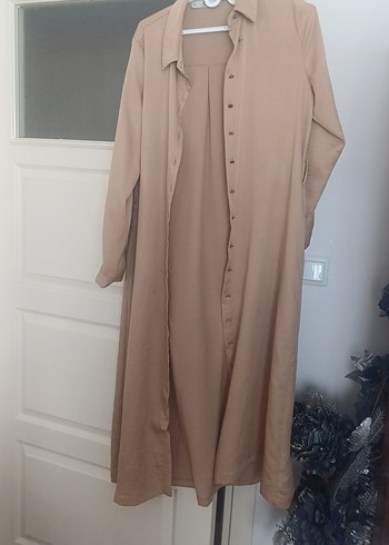Düğmeli Bej Uzun Kadın Tunik
