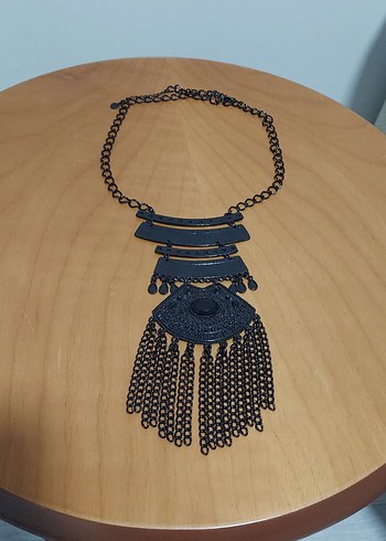 Bohem Zincir Detaylı Uzun Siyah Kadın Kolye - Görsel 2