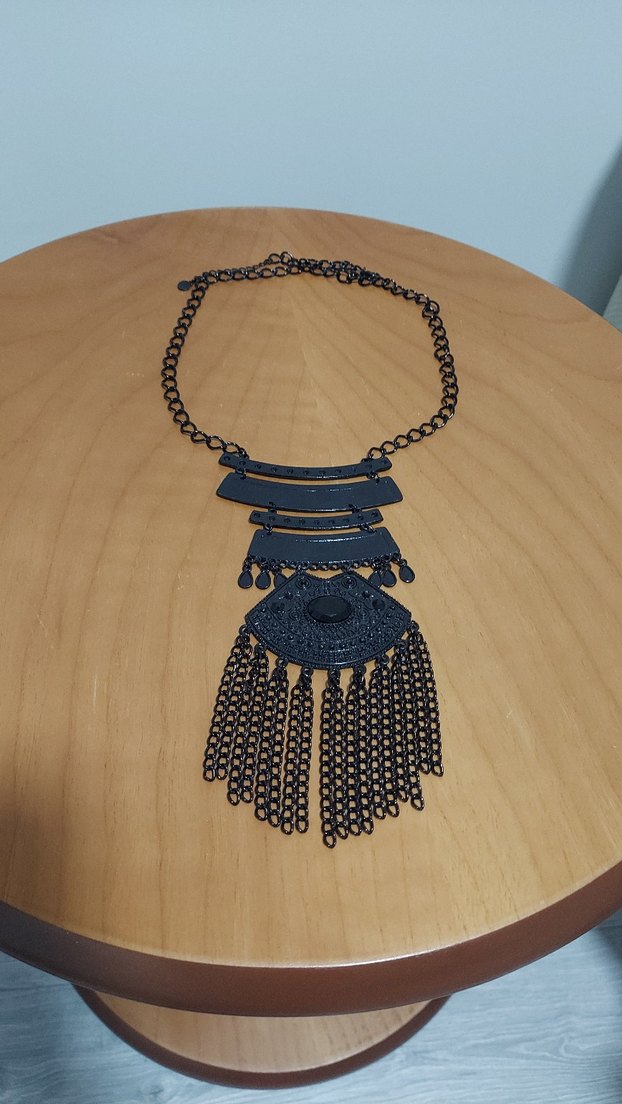 Bohem Zincir Detaylı Uzun Siyah Kadın Kolye - Görsel 2