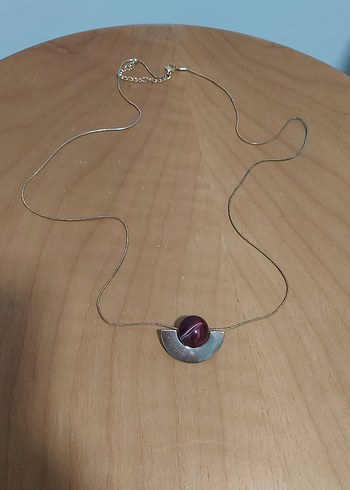 Bordo Taşlı Zincir Detaylı Uzun Kadın Kolye - Görsel 2