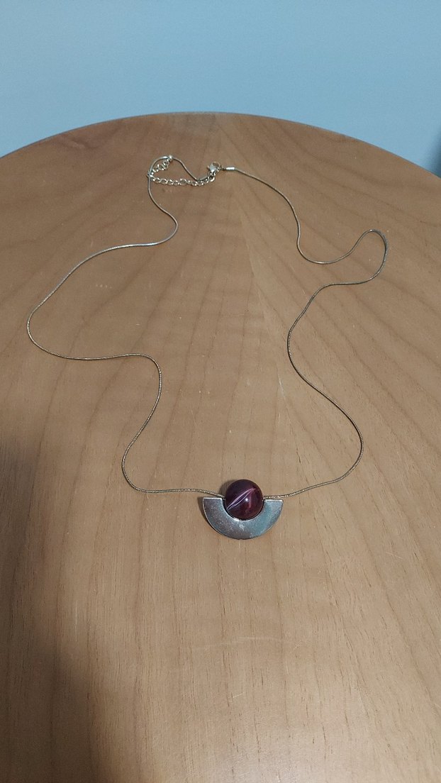 Bordo Taşlı Zincir Detaylı Uzun Kadın Kolye - Görsel 2