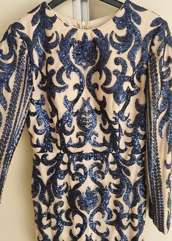 Paket işlemeli Lacivert Uzun Abiye Elbise - Görsel 3