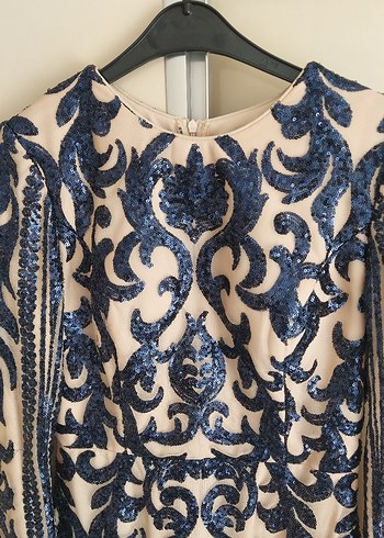 Paket işlemeli Lacivert Uzun Abiye Elbise - Görsel 4