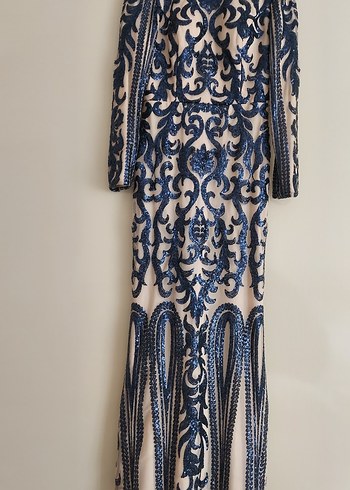 Paket işlemeli Lacivert Uzun Abiye Elbise - Görsel 5