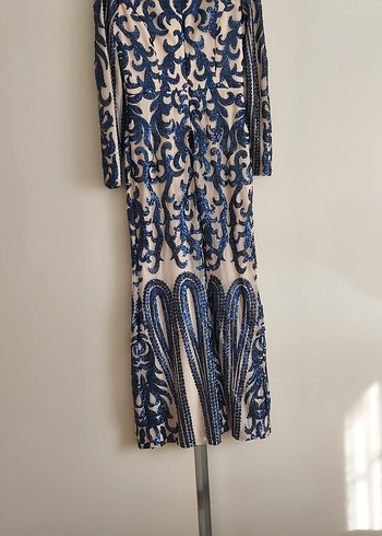 Paket işlemeli Lacivert Uzun Abiye Elbise - Görsel 7