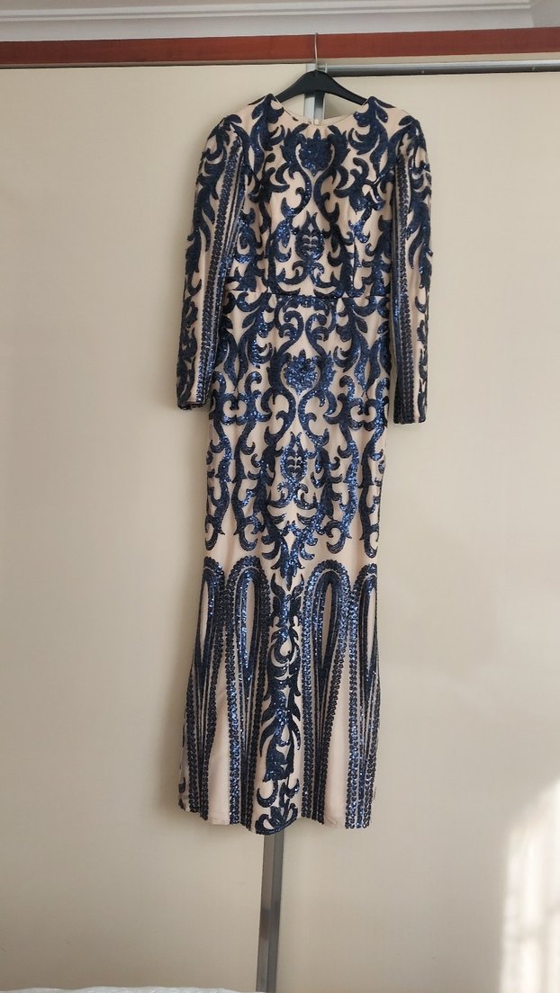 Paket işlemeli Lacivert Uzun Abiye Elbise - Görsel 2