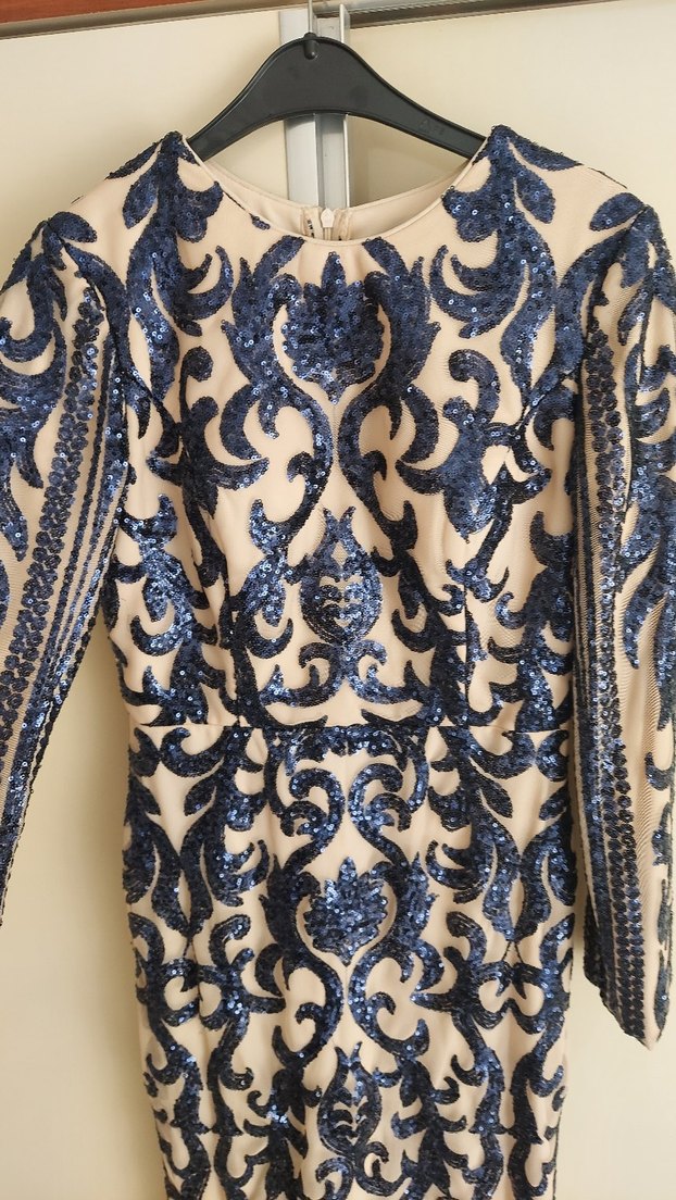 Paket işlemeli Lacivert Uzun Abiye Elbise - Görsel 3