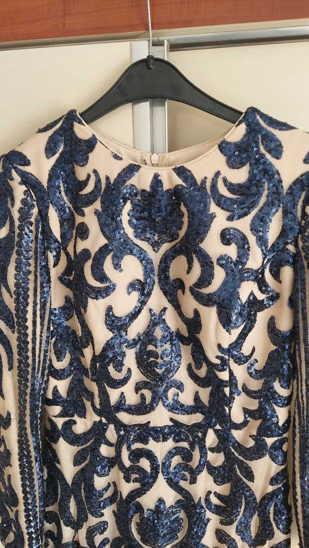 Paket işlemeli Lacivert Uzun Abiye Elbise - Görsel 4