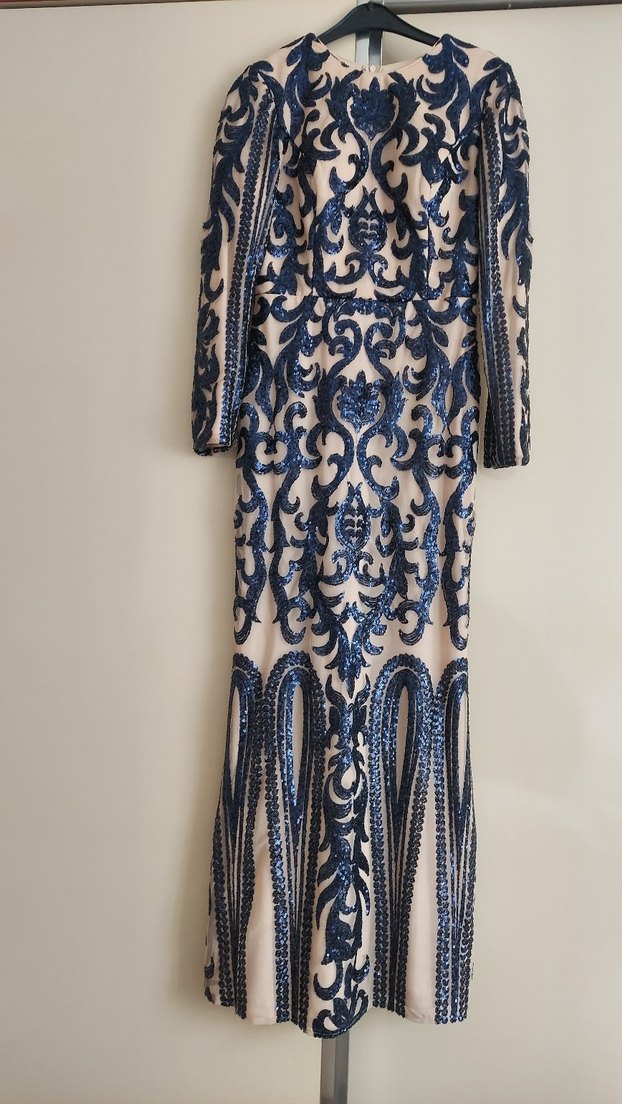 Paket işlemeli Lacivert Uzun Abiye Elbise - Görsel 5