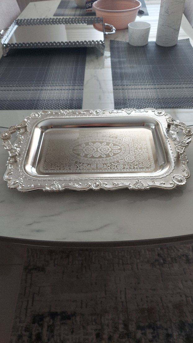 Gümüş Renkli Dekoratif Tepsi - Görsel 3