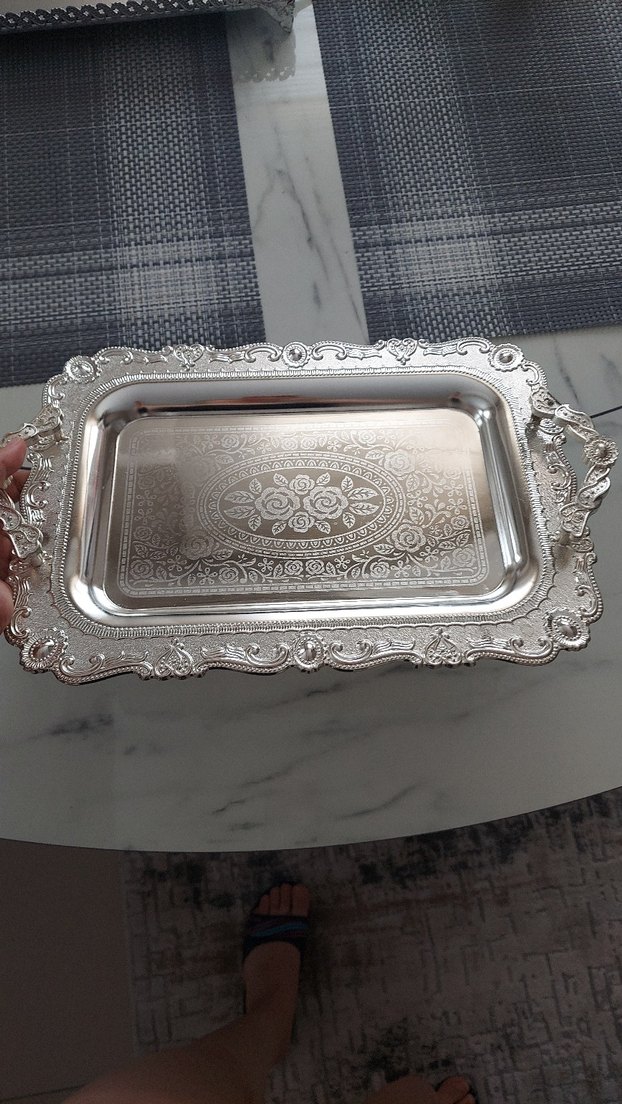 Gümüş Renkli Dekoratif Tepsi - Görsel 2