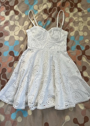 Beyaz Bohem Mini Elbise - Görsel 2