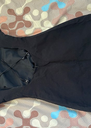 Siyah keten Mini Elbise kare Yaka Kısa Kol - Görsel 4