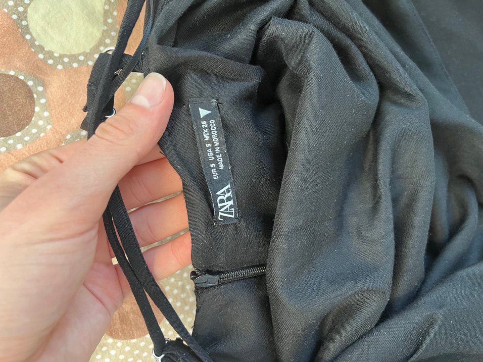 Siyah keten Mini Elbise kare Yaka Kısa Kol - Görsel 5