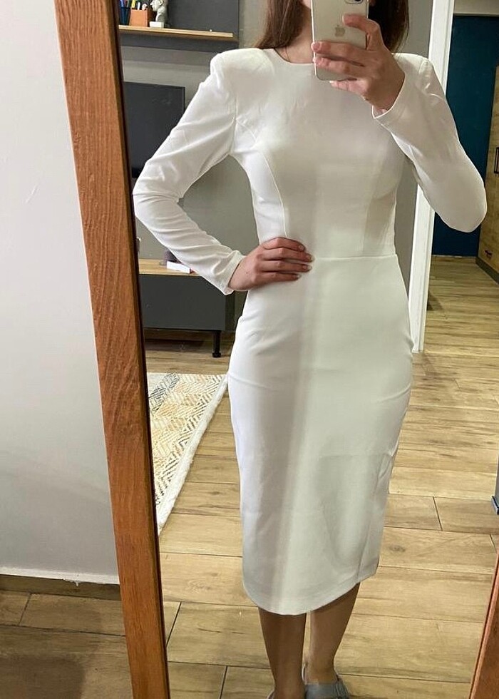 Özel dikim beyaz vatkalı elbise - Görsel 5