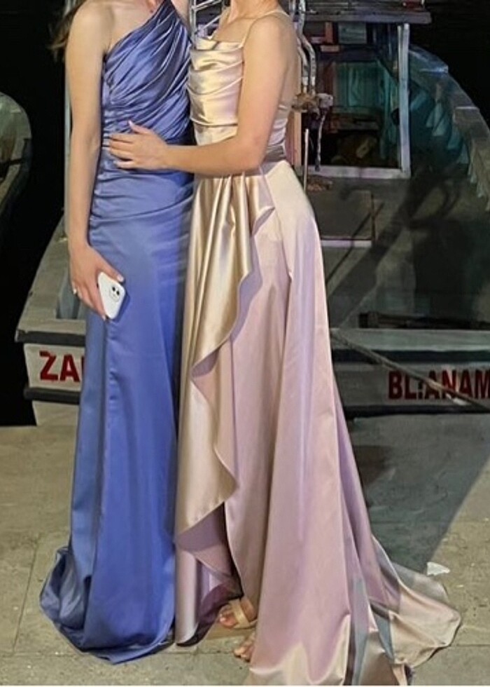 Saten uzun abiye elbise - Görsel 4