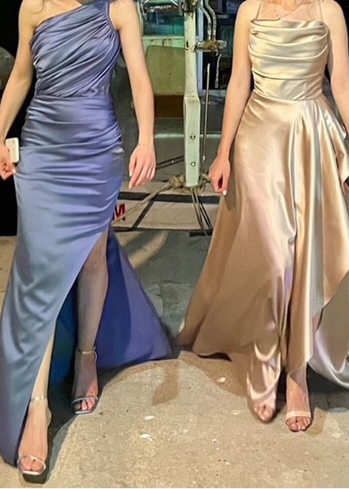 Saten uzun abiye elbise - Görsel 3