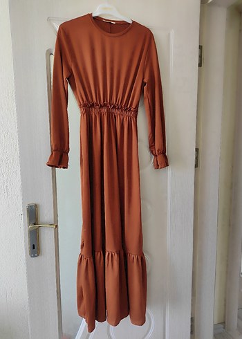 Drapeli Kahverengi Bohem Uzun Elbise - Görsel 2