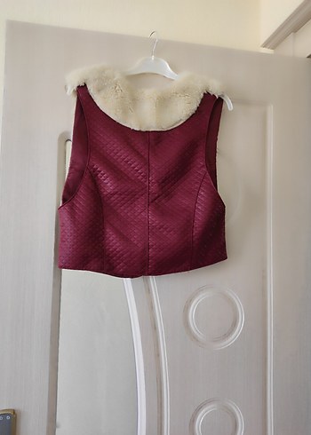 Kadın Bordo Kürklü Kolsuz Yelek - Görsel 2