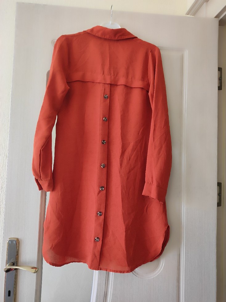 Kadın Kırmızı Uzun Kollu Keten Tunik - Görsel 2