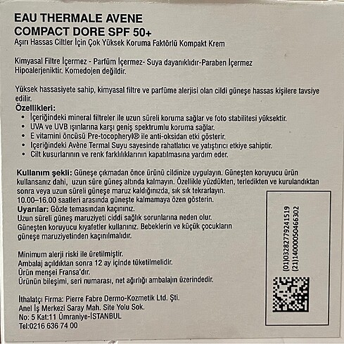  Beden Renk Avene- Compact Dore Spf 50+