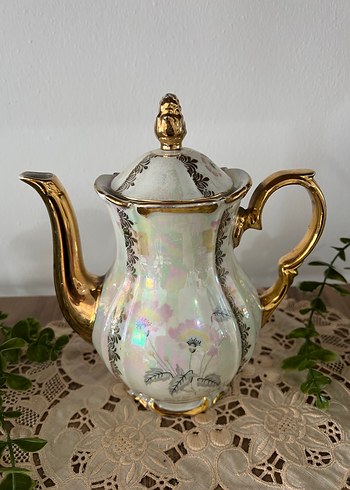 Diğer Pastel Beyaz Altın Detaylı Porselen Demlik