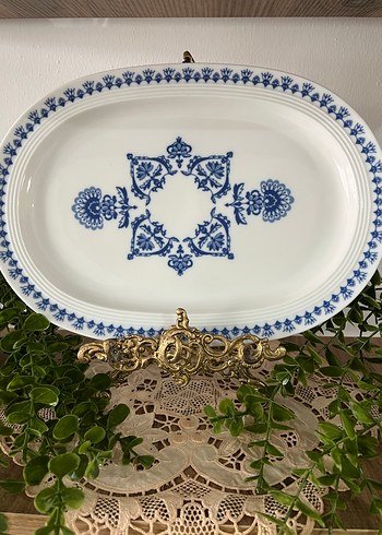 Beden Koyu Mavi Desenli Porselen Servis Tabağı