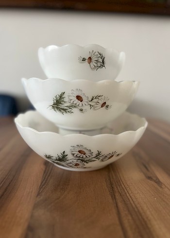 Beyaz Papatya Desenli 3'lü Kase Seti Arcopal - Görsel 2