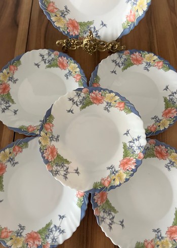 Pastel Mavi Çiçek Desenli Porselen Tabak Seti - Görsel 9