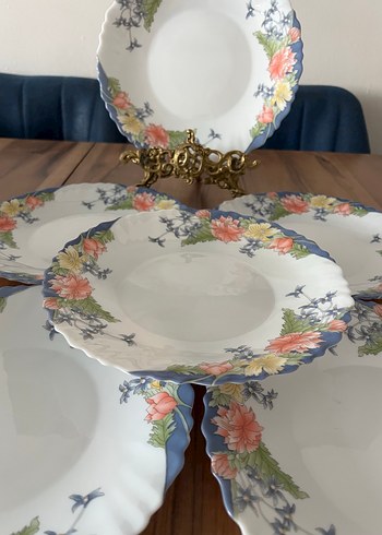 Pastel Mavi Çiçek Desenli Porselen Tabak Seti - Görsel 2