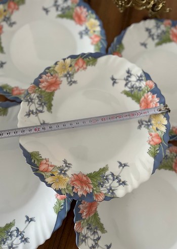 Pastel Mavi Çiçek Desenli Porselen Tabak Seti - Görsel 4